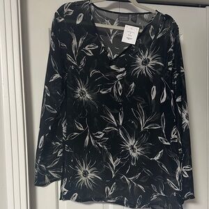CHICOS Black and White Floral Blouse